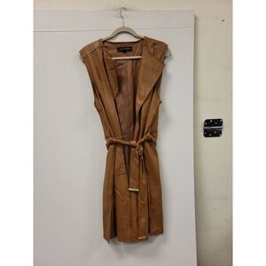 Marc New York Womens Sleeveless Trench Coat Brown Faux Leather Size Medium M